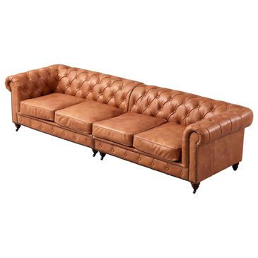 Crafters & Weavers Century Chesterfield 118" Stationary Sofa in Light Brown, , large