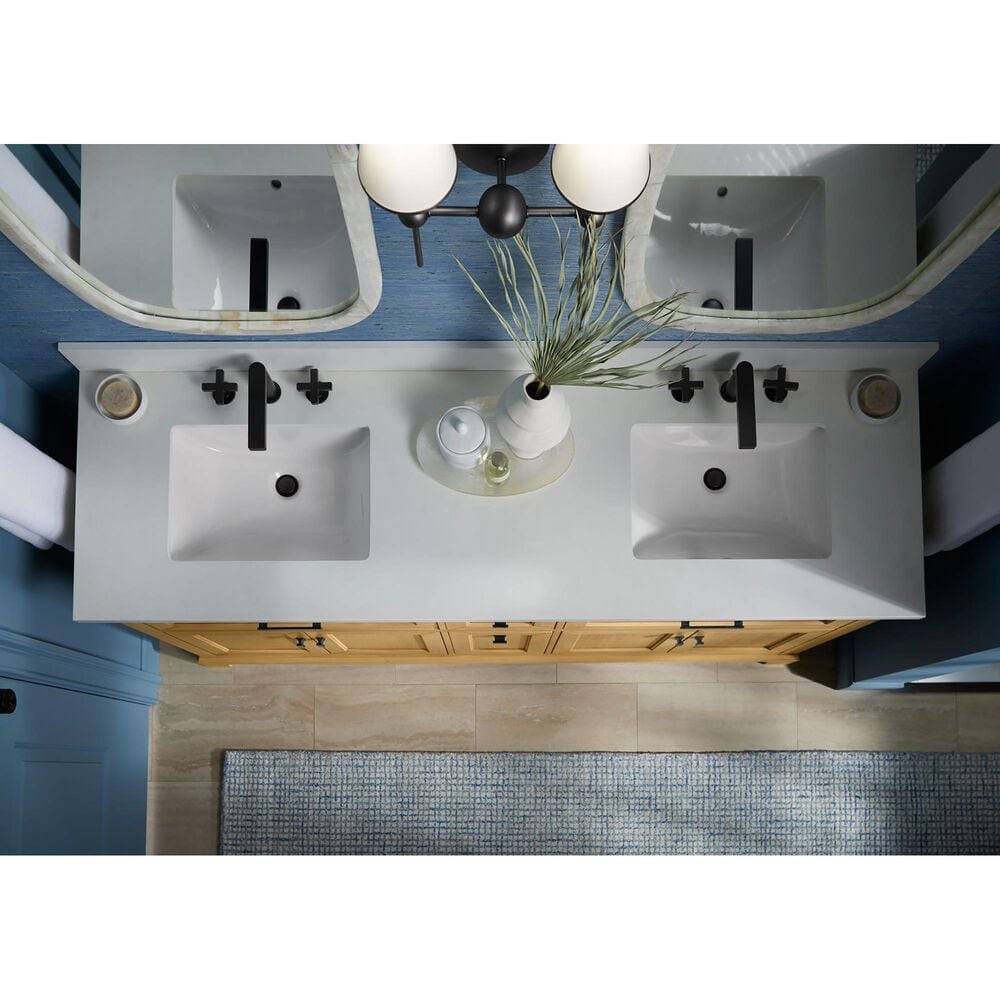 Kohler Charlemont 60&quot; Double Bathroom Vanity in Light Oak with 3 cm White Quartz Top and Rectangular Sinks, , large