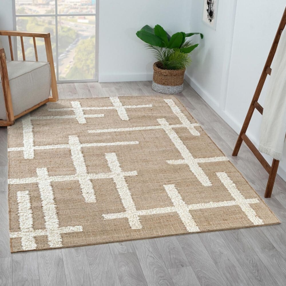 L&amp;R Resources Geoblend Geometric 9&#39; x 12&#39; Natural and Ivory Area Rug, , large