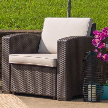 Flash Furniture Faux Rattan Chair with Beige Cushion in Chocolate, , large