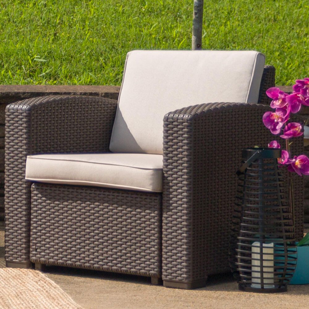 Flash Furniture Faux Rattan Chair with Beige Cushion in Chocolate, , large