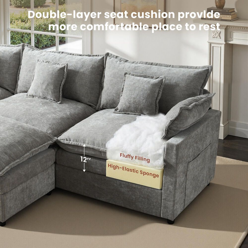 HOMLUX 107.87" Ultra-Comfort Chenille Sectional Sofa in Dark Gray, , large
