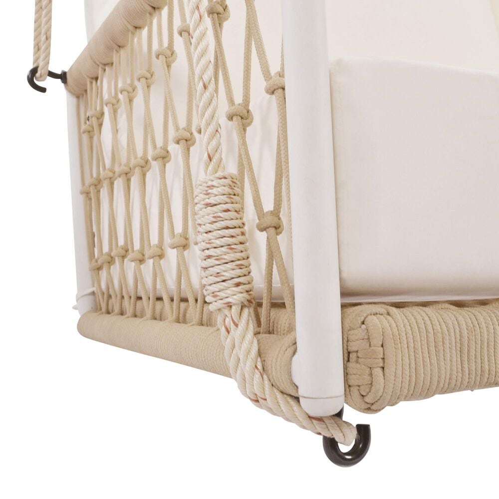 HOMLUX Patio Woven Rope Swing Sofa with White Steel in Beige, , large