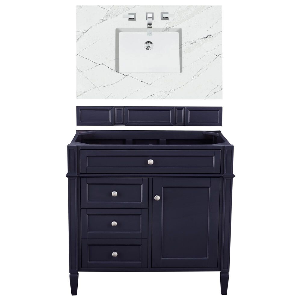 James Martin Vanities Brittany 36" Single Bathroom Vanity in Victory Blue with 3 cm Ethereal Noctis Quartz Top and Rectangle Sink, , large