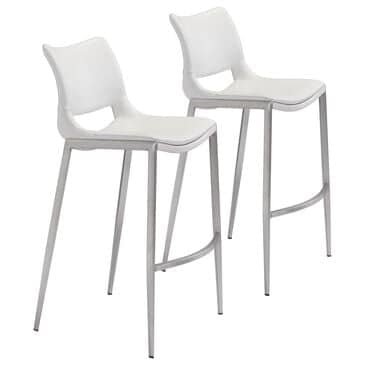 Zuo Modern Ace Bar Stool in White (Set of 2), , large