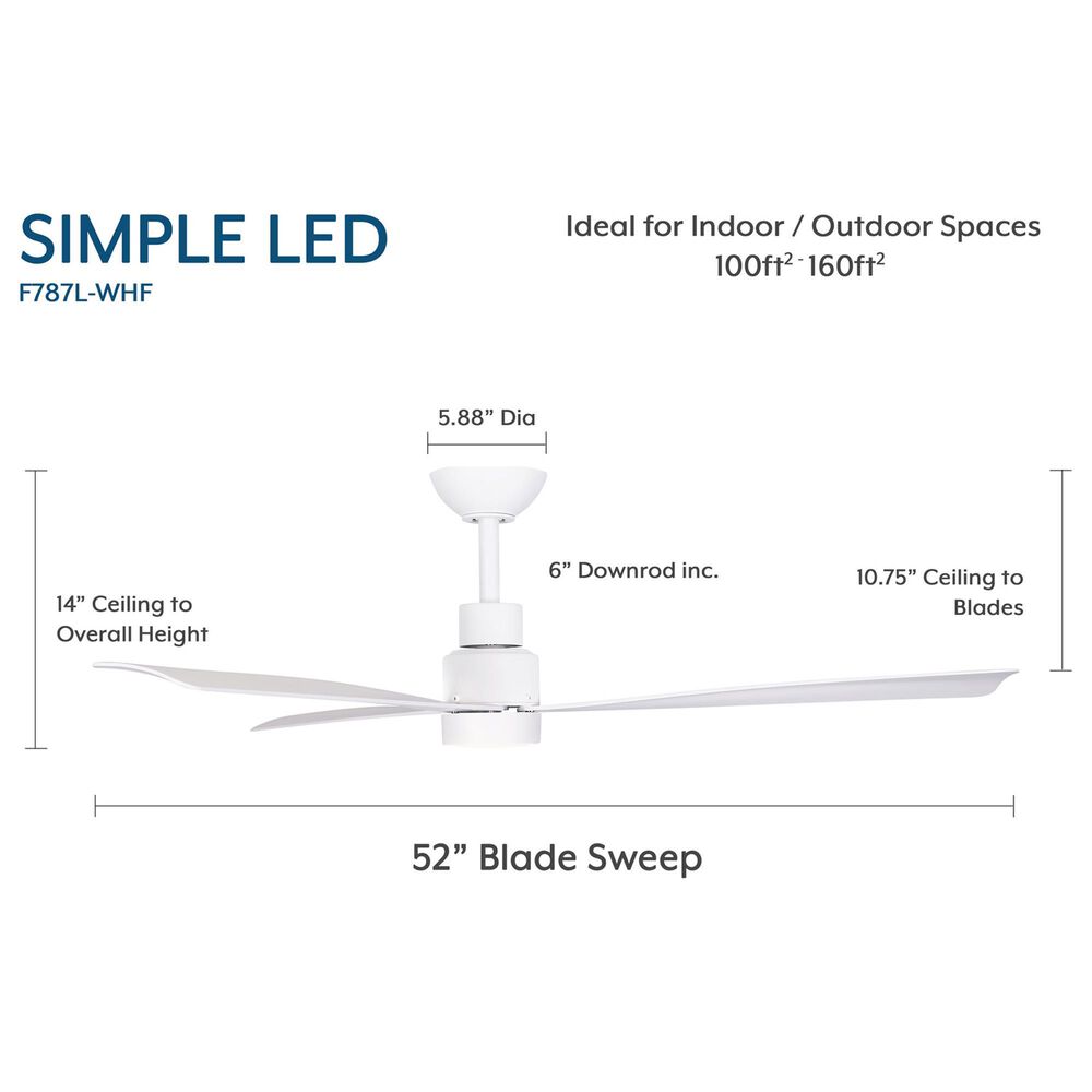 Minka-Aire Simple 52" Indoor/Outdoor Ceiling Fan with LED Light in Flat White, , large