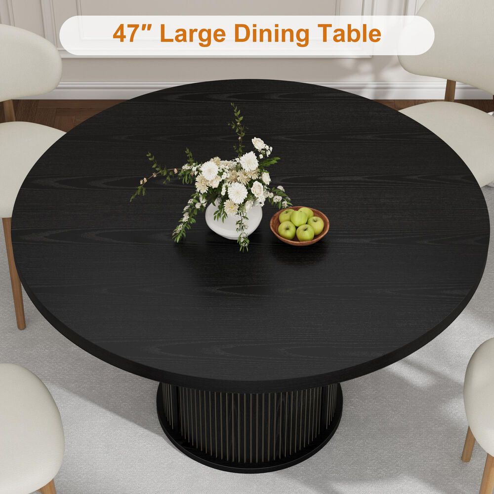GARVEE 47" Round Dining Table with Storage Base in Black - Table Only, , large