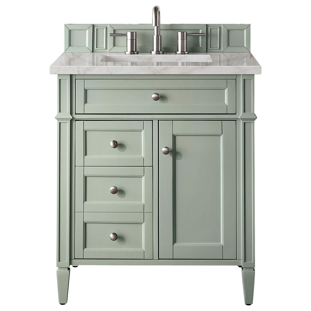 James Martin Vanities Brittany 30" Single Bathroom Vanity in Sage Green with 3 cm Victorian Silver Quartz Top and Rectangular Sink, , large