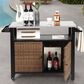 Hearth and Haven 2-Door Outdoor Bar Cart with Stainless Steel Top in Brown and Black, , large
