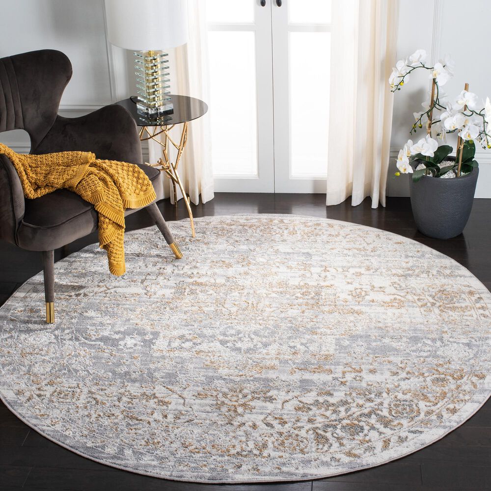 Safavieh Orchard  ORC677 6&#39;7&quot; Round Grey and Gold Area Rug, , large