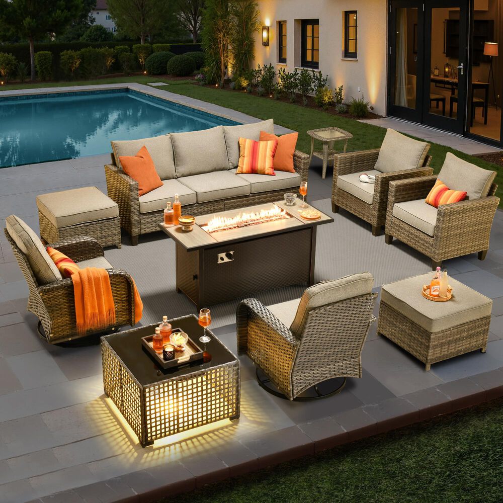 HOMLUX 10-Piece Conversation Patio Set in Dark Gray, , large