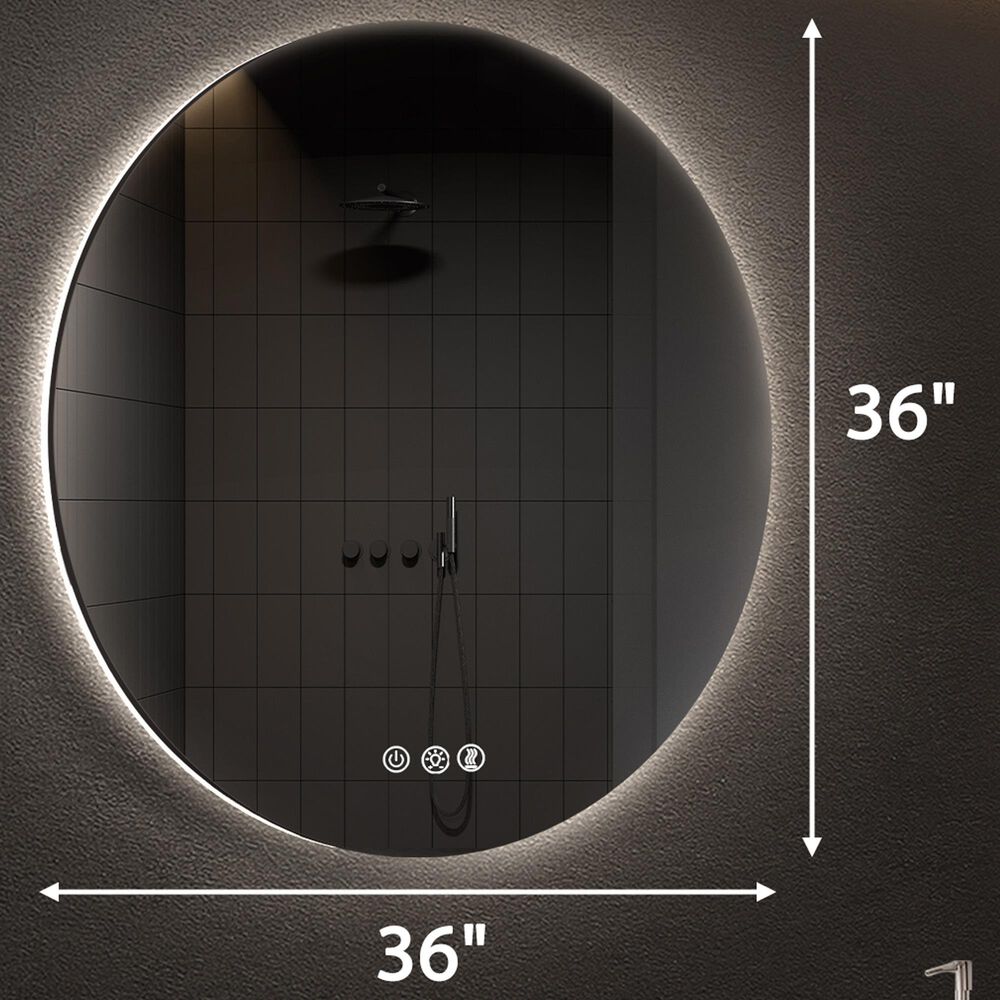 HOMLUX 36" Round Frameless LED Backlit Bathroom Vanity Mirror in Silver, , large