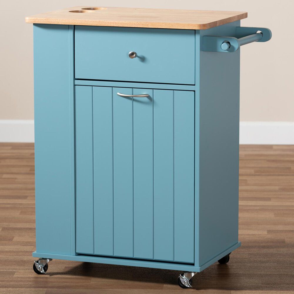 Baxton Studio Liona Kitchen Storage Cart in Blue/Natural, , large