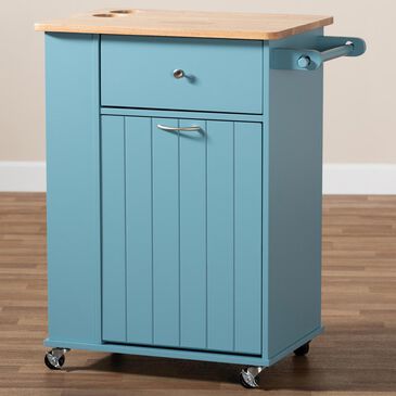 Baxton Studio Liona Kitchen Storage Cart in Blue/Natural, , large