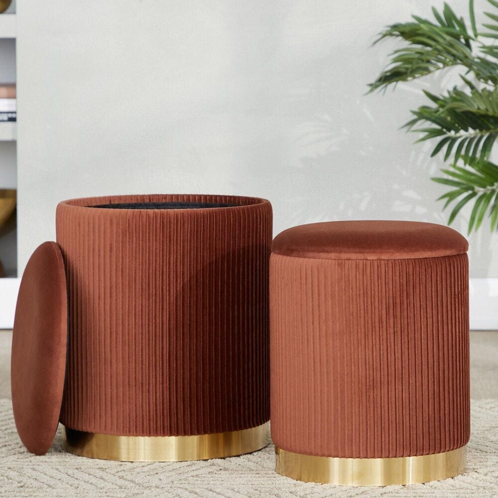 Lumisource Marla 2-Piece Nesting Pleated Ottoman Set in Light Brown, , large