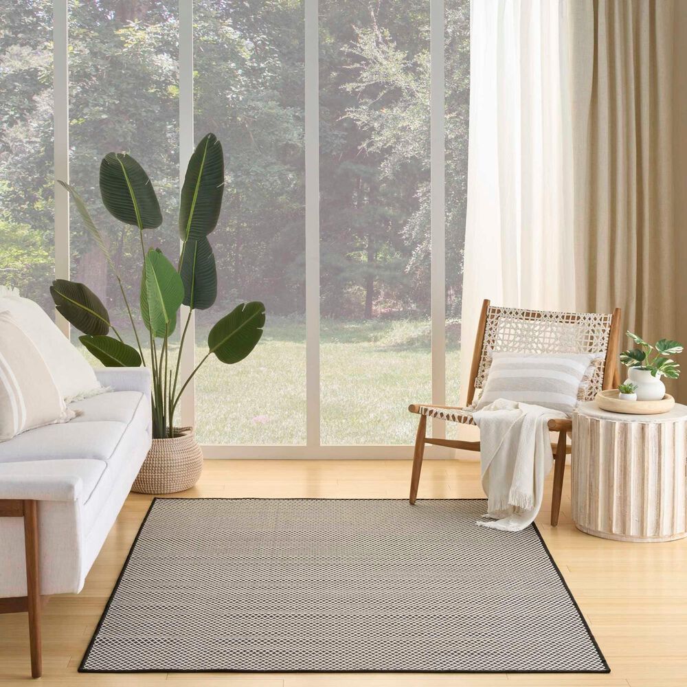 Nourison Courtyard Black and White 5&#39; x 7&#39; Indoor/Outdoor Area Rug, , large