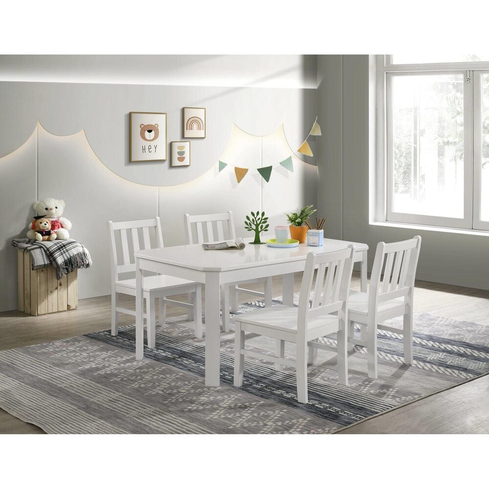 Mayberry Hill Travis 5-Piece Youth Table and Chair Set in White, , large