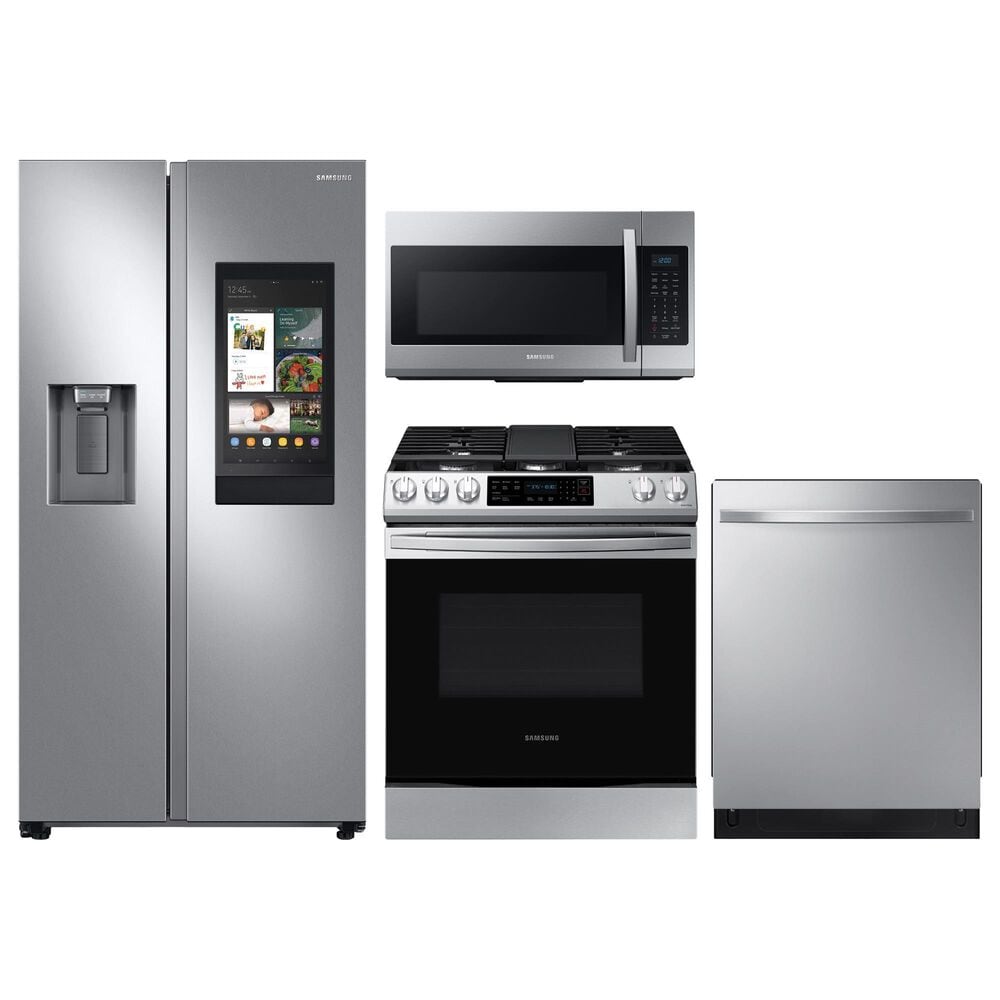 Samsung 4-Piece Kitchen Package with 22 Cu. Ft. Side-by-Side Refrigerator and Bar Handle Dishwasher in Stainless Steel, , large