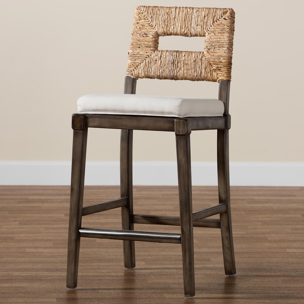 Baxton Studio Porsha Counter Stool in Dark Brown and Natural, , large