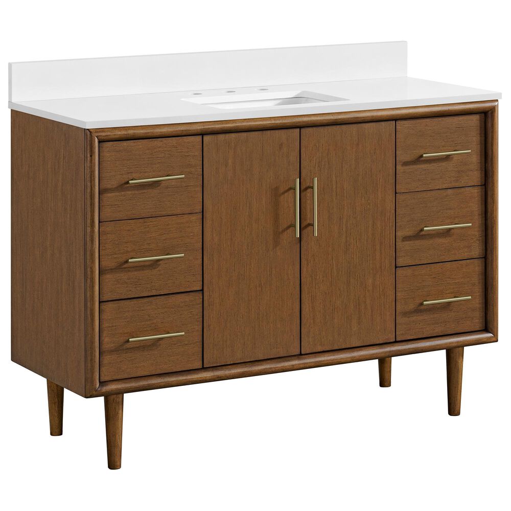 37B Mertola 48" Single Bathroom Vanity Cabinet in Dark Maplewood with White Composite Stone Top and Backsplash, , large