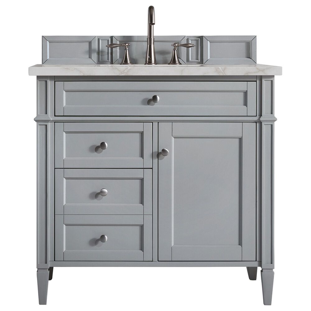 James Martin Vanities Brittany 36" Single Bathroom Vanity in Urban Gray with 3 cm Victorian Silver Quartz Top and Rectangular Sink, , large