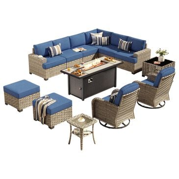 HOMLUX 13-Piece Patio Conversation Set with 54" Fire Pit Table in Denim Blue, , large