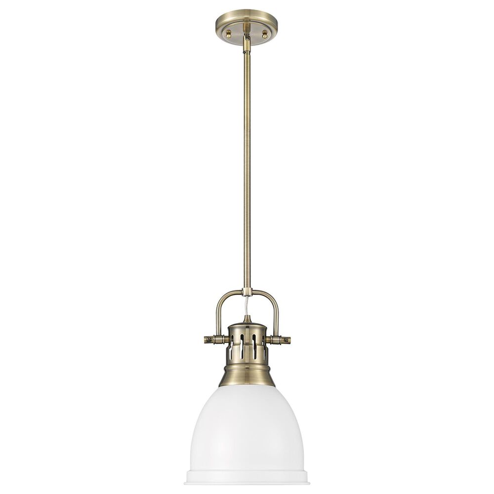 Golden Lighting Duncan 1-Light Small Pendant with Rod and Matte White Shade in Aged Brass, , large