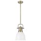 Golden Lighting Duncan 1-Light Small Pendant with Rod and Matte White Shade in Aged Brass, , large
