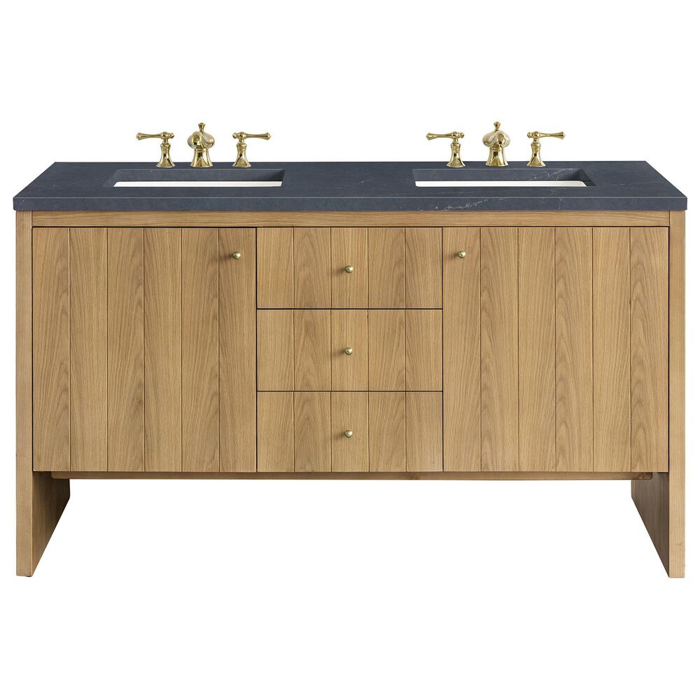 James Martin Vanities Hudson 60" Double Bathroom Vanity in Light Natural Oak with 3 cm Charcoal Soapstone Quartz Top and Rectangular Sinks, , large
