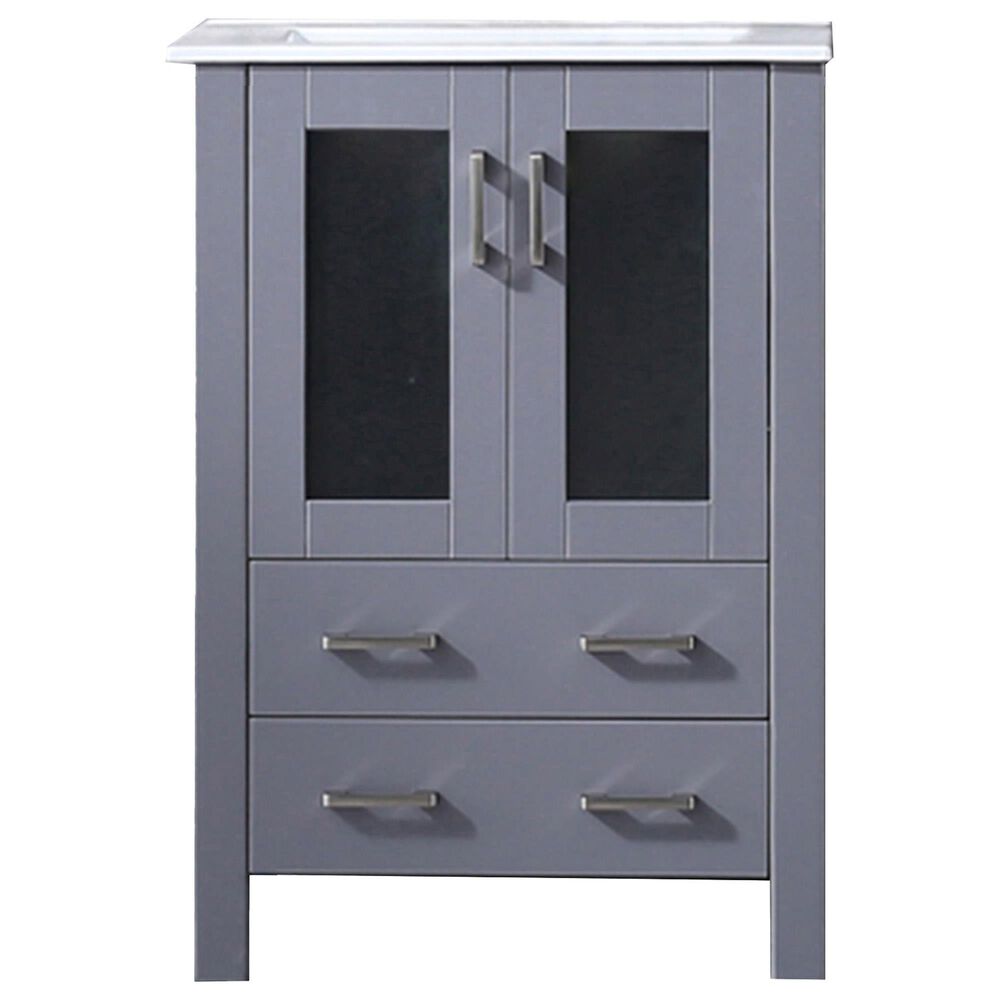 Lexora Home Volez 24&quot; Single Bathroom Vanity in Dark Grey with 2 cm White Ceramic Top and Rectangular Sink, , large