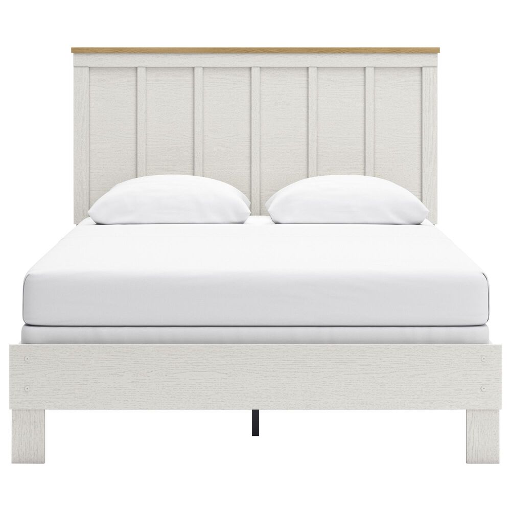 Ashley Linnocreek Queen Panel Bed in White and Warm Brown, , large