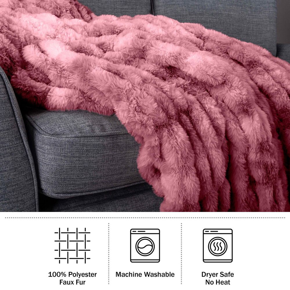 Timberlake 60" x 80" Ruched Faux Fur Throw Blanket in Pink, , large