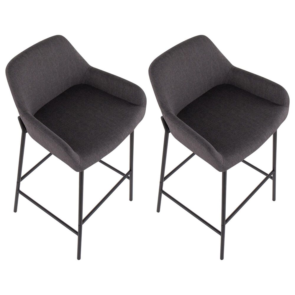 LumiSource Daniella Bar Stool with Charcoal Upholstery in Black (Set of 2), , large