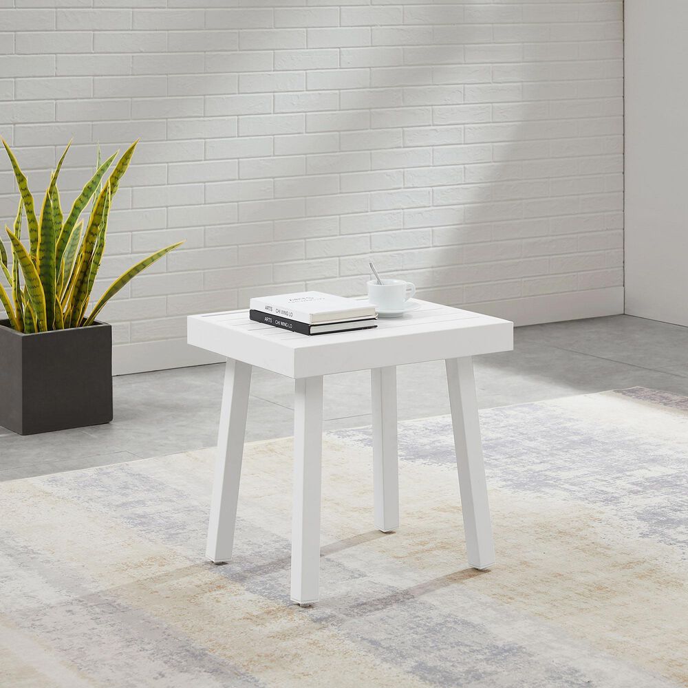 Linon Home Decor Holland Aluminum Side Table in White, , large