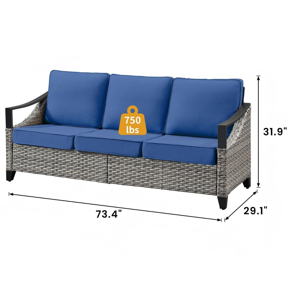 Sunwell Garden 32"H 3-Seater Outdoor Sofa with Curved Navy Cushions in Gray, , large