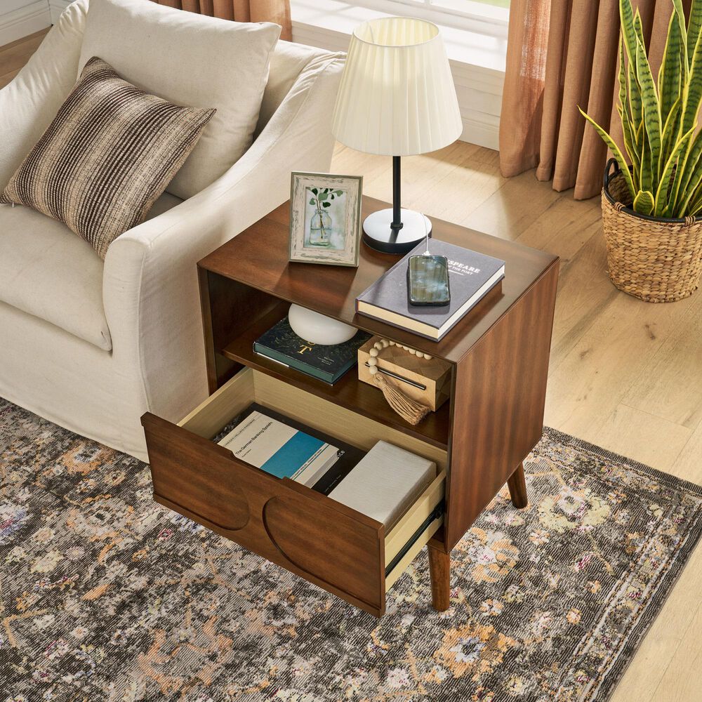 Hearth and Haven Nightstand with Charging Station USB Ports and Outlet Hole in Walnut Brown, , large