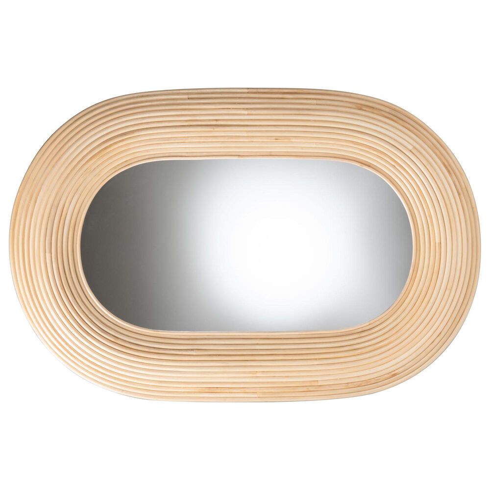 bali &amp; pari Drucilla Rattan Oval Accent Wall Mirror in Natural Brown, , large