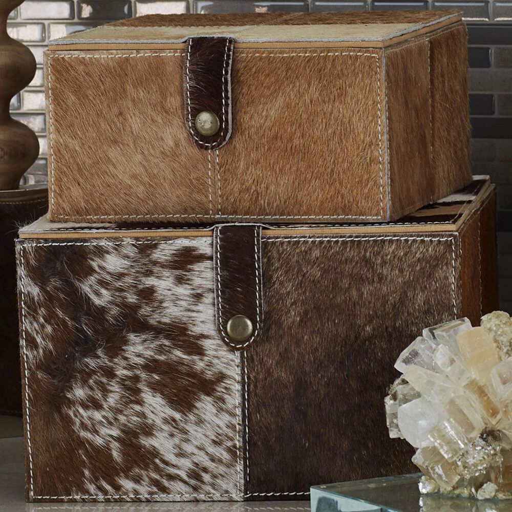 Maple and Jade 2-Piece Handmade Decorative Box Set with Snap Front Closure in Brown and White, , large