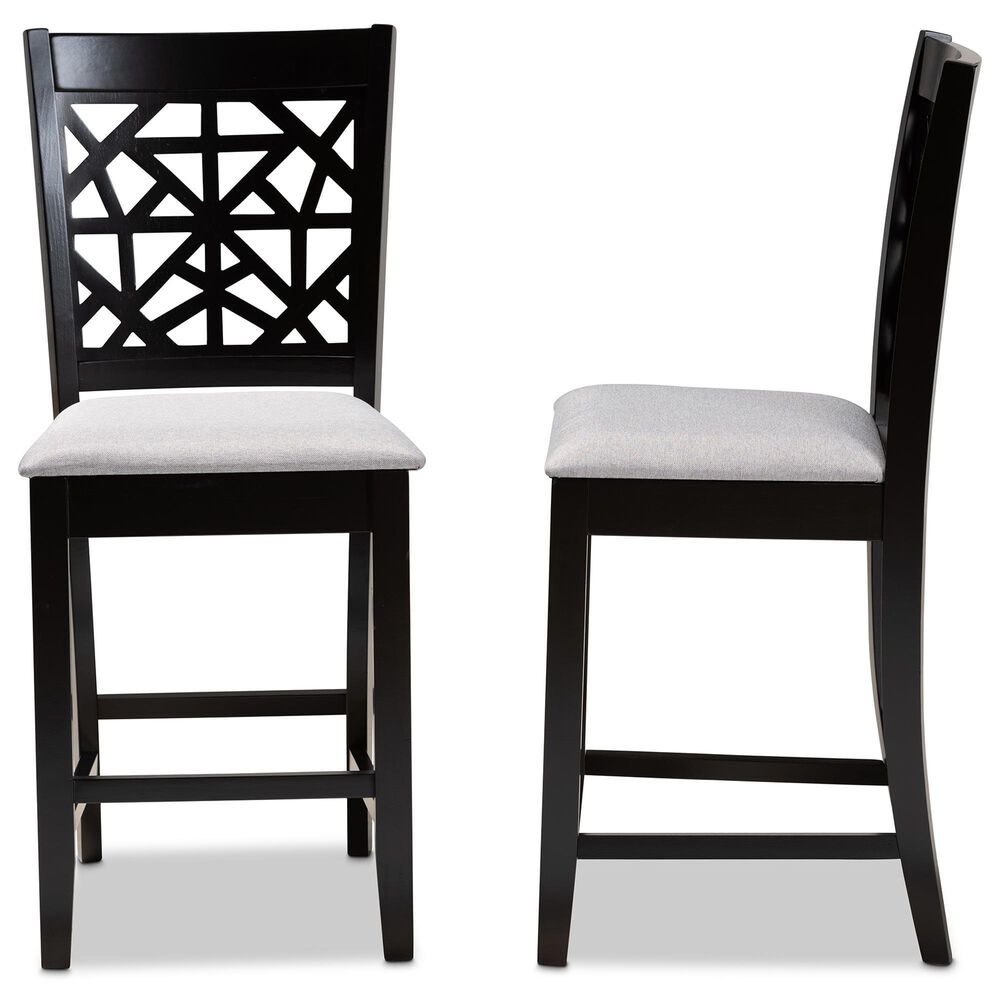 Baxton Studio Devon Counter Height Pub Chair with Grey Cushion in Espresso Brown (Set of 2), , large