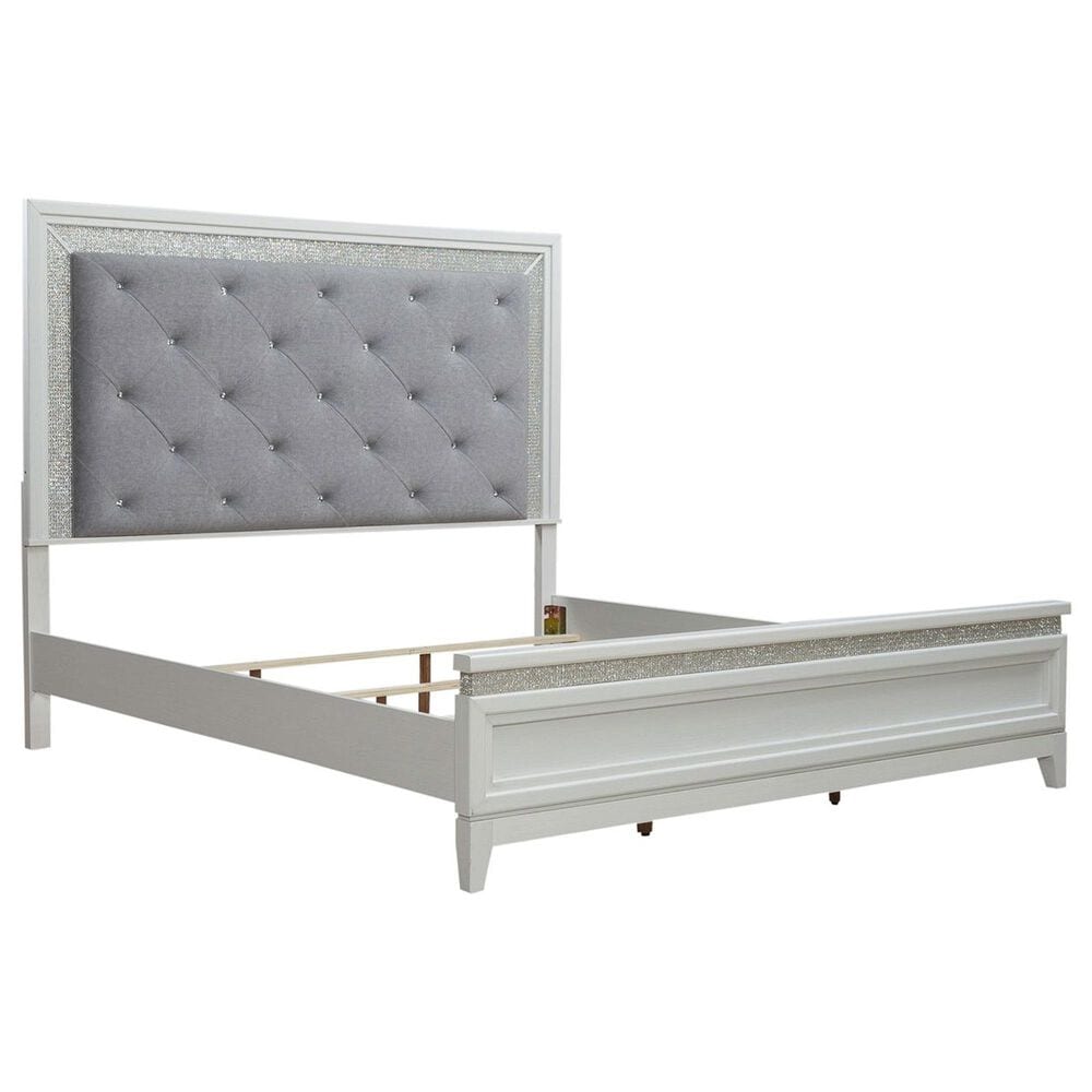 Belle Furnishings Reflections 4-Piece King Upholstered Bedroom Set in Pearl White and Rhinestone, , large