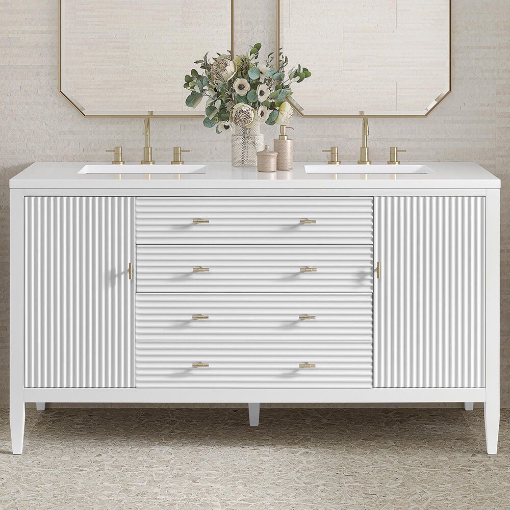 James Martin Vanities Myrrin 60&quot; Double Vanity in Bright White with 3 cm White Zeus Quartz Top, , large