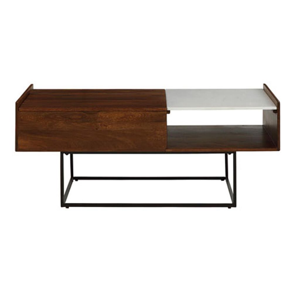 Signature Design by Ashley Rusitori Lift-Top Coffee Table in Black, Light Brown, and White Marble, , large