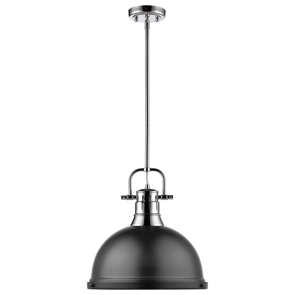 Golden Lighting Duncan 1-Light Pendant with Rod and Matte Black Shade in Chrome, , large