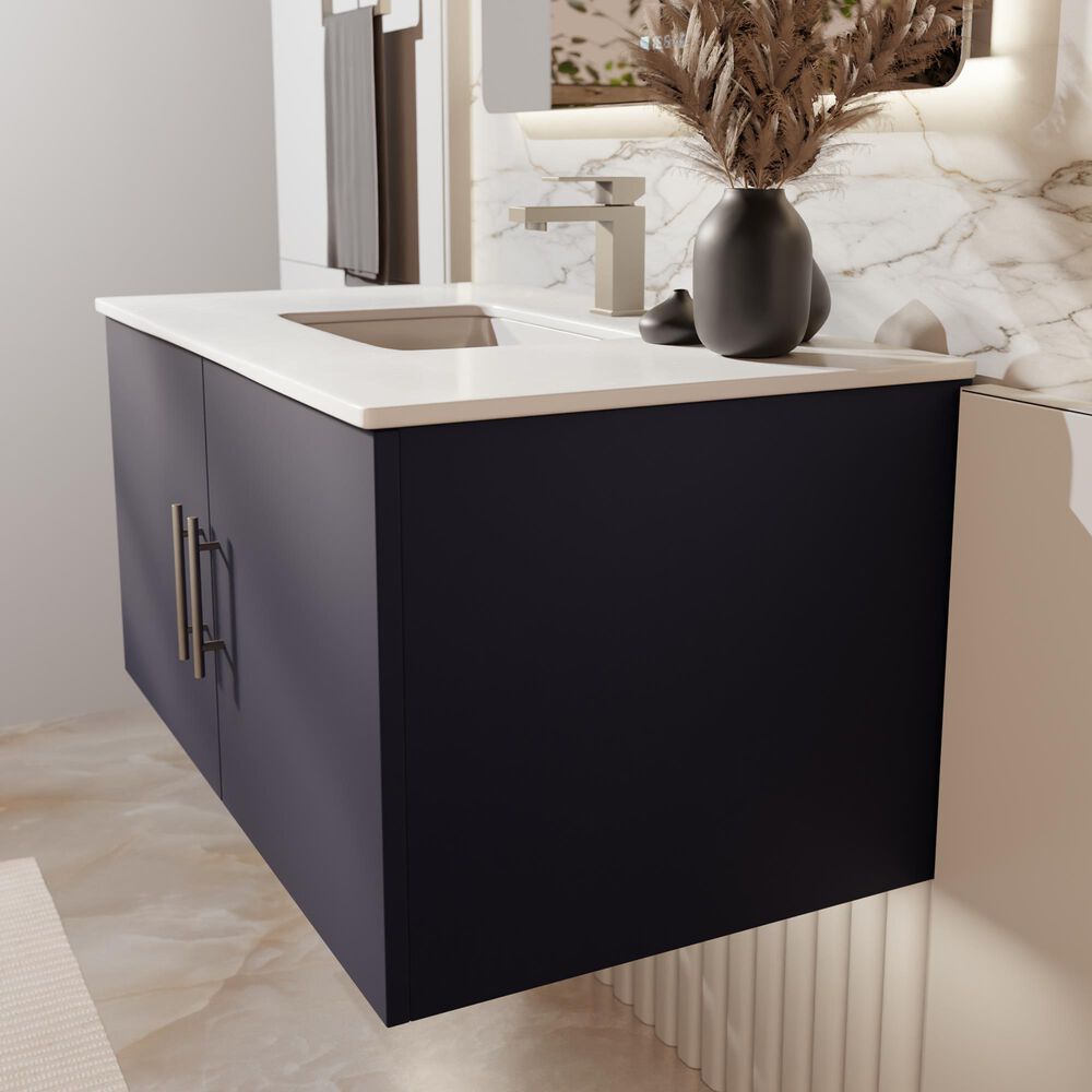 Lexora Home Geneva 36" Single Bathroom Vanity in Navy Blue with 2 cm White Cultured Marble Top and Rectangular Sink, , large