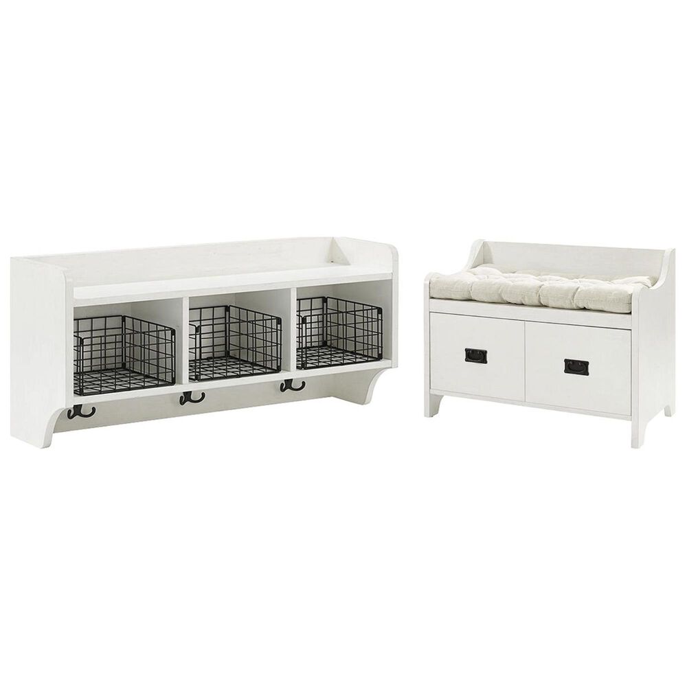 Crosley Furniture Fremont Storage Bench and Wall Storage in White, , large