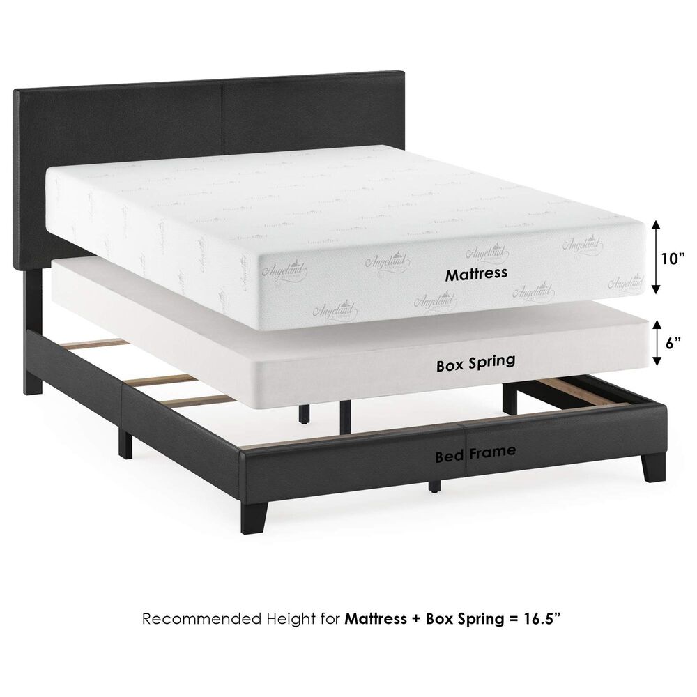 HOMLUX Pessac Queen PU Leather Upholstered Panel Bed Frame in Black, , large