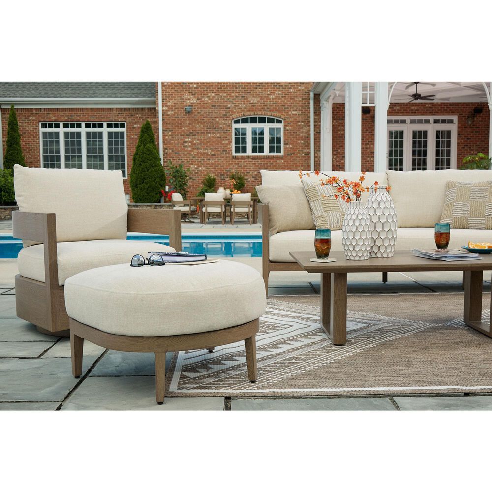 Ashley Serene Bay Ottoman with White Cushion in Dark Brown, , large