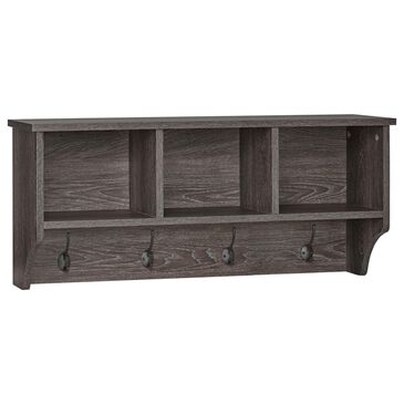 RiverRidge Home Woodbury Wall Shelf with Hooks in Dark Weathered Woodgrain, , large