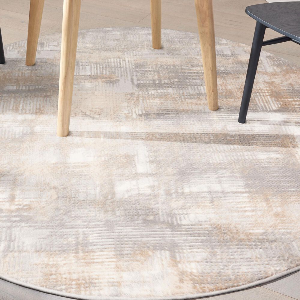 Nourison Rush CK951 6&#39; Round Grey and Beige Area Rug, , large
