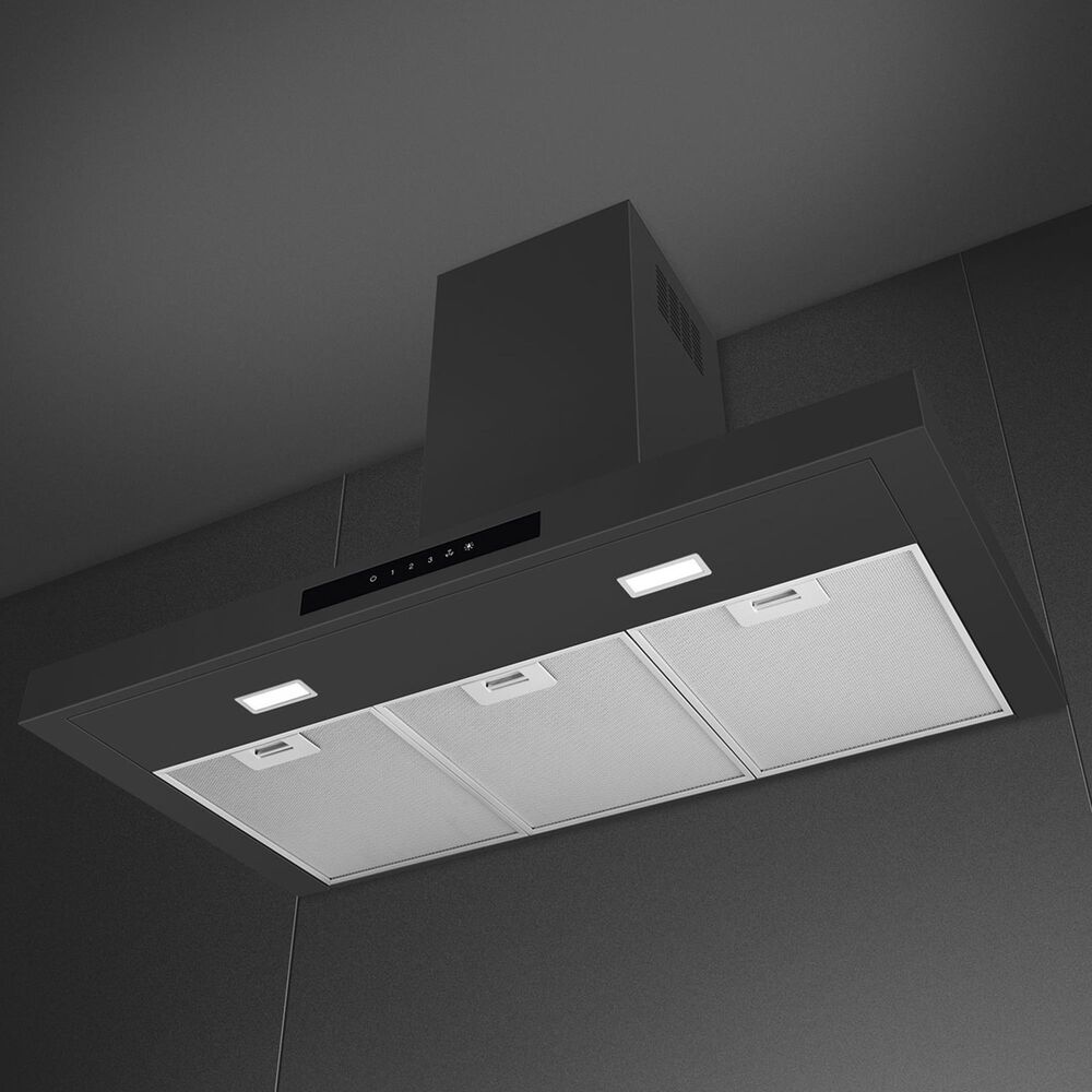 SMEG 36" Flat T-Shape Universal Brushed Hood in Matte Black, , large